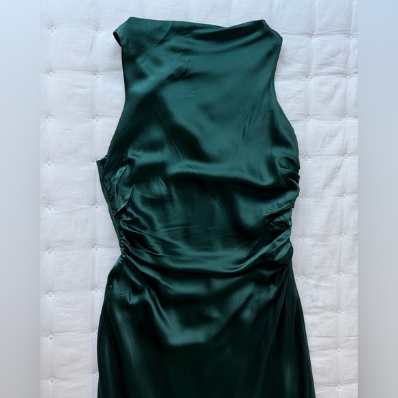 Reformation NWT 2 Anaiis Silk Maxi Dress Open Back Forest Green - Picture 5 of 8